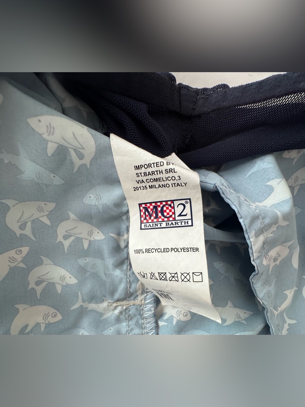 MC2 Saint Barth Men's Shark-Print Swim Shorts - Navy & White & Blue - Picture 15 of 15